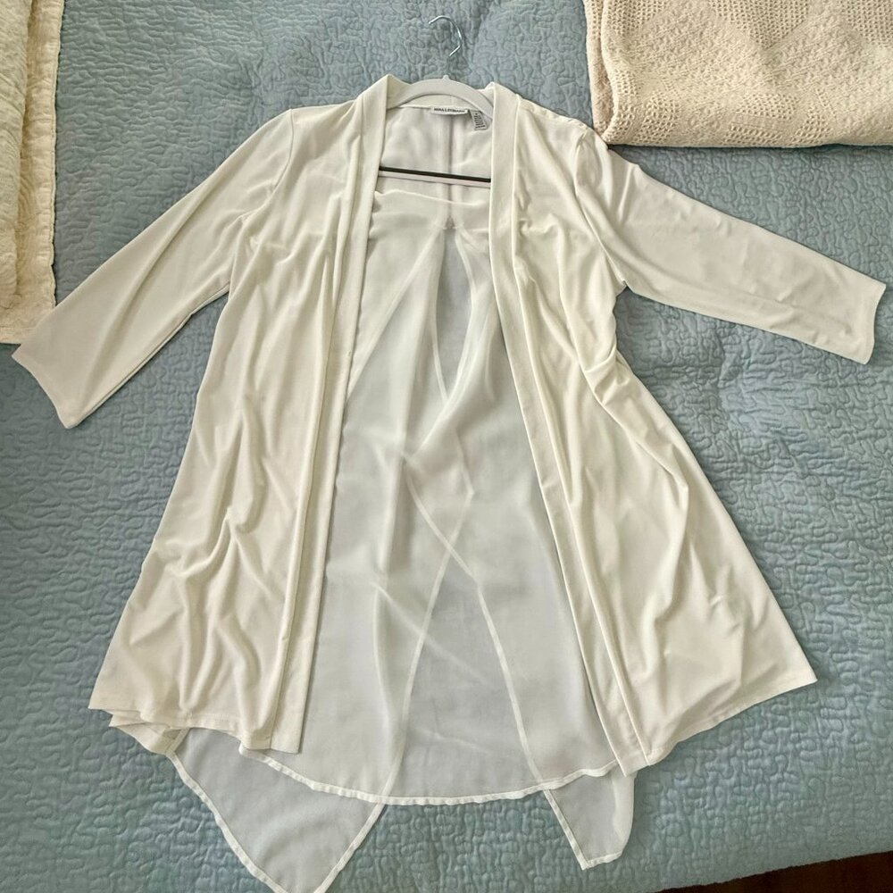 HSN | Nina Leonard Ivory Flowing Jacket with Sheer Back | Size M